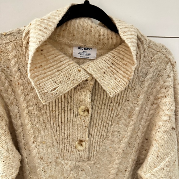 OLD NAVY MT Exaggerated button collar tan speckled woman cozy wool blend sweater - Picture 4 of 13